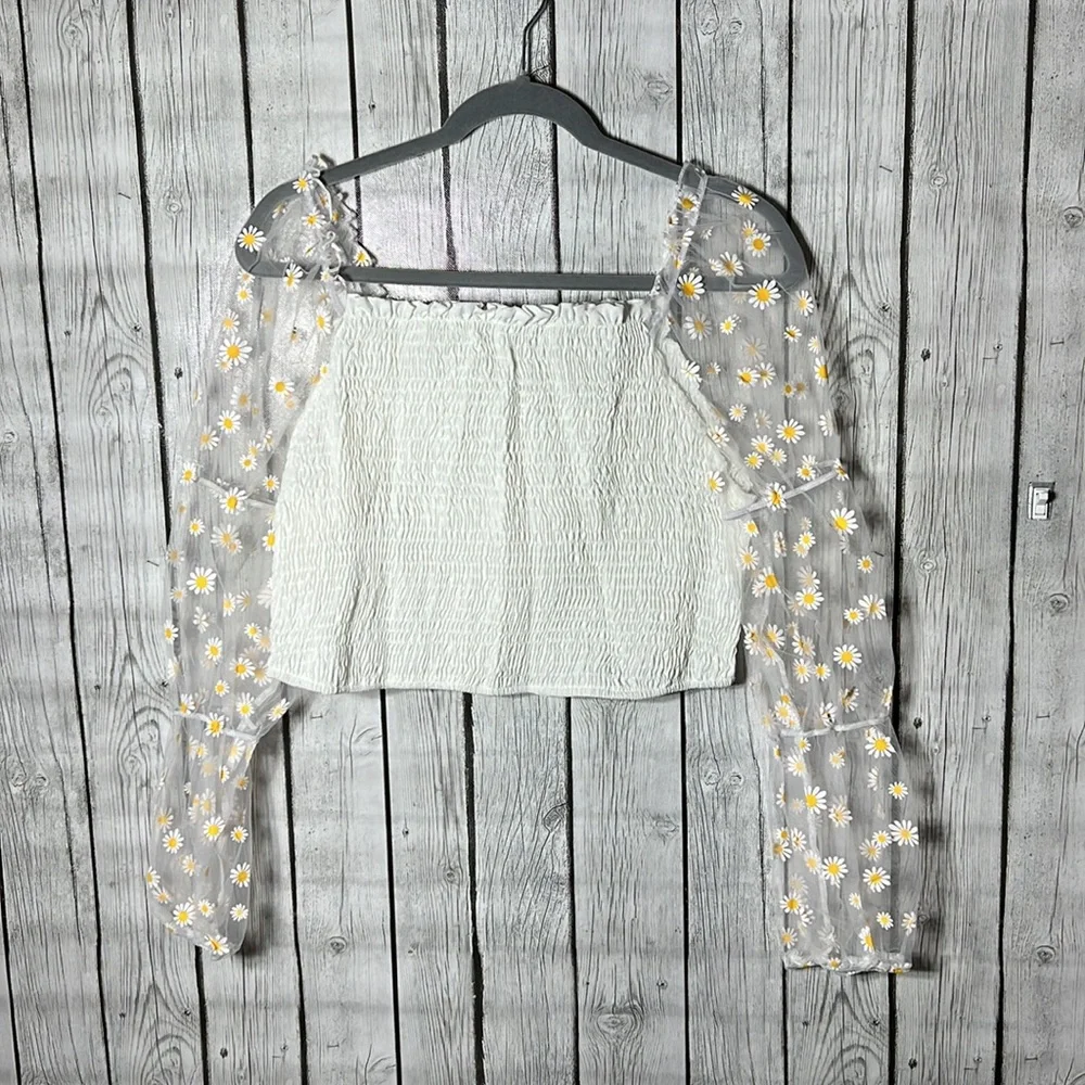 Shein smocked floral printed sheer sleeve top size 1x